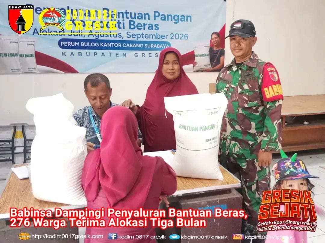 Babinsa Dampingi Penyaluran Bantuan Beras, 276 Warga Terima Alokasi Tiga Bulan